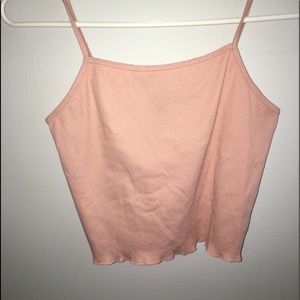 Pink cropped ruffle edge tank top